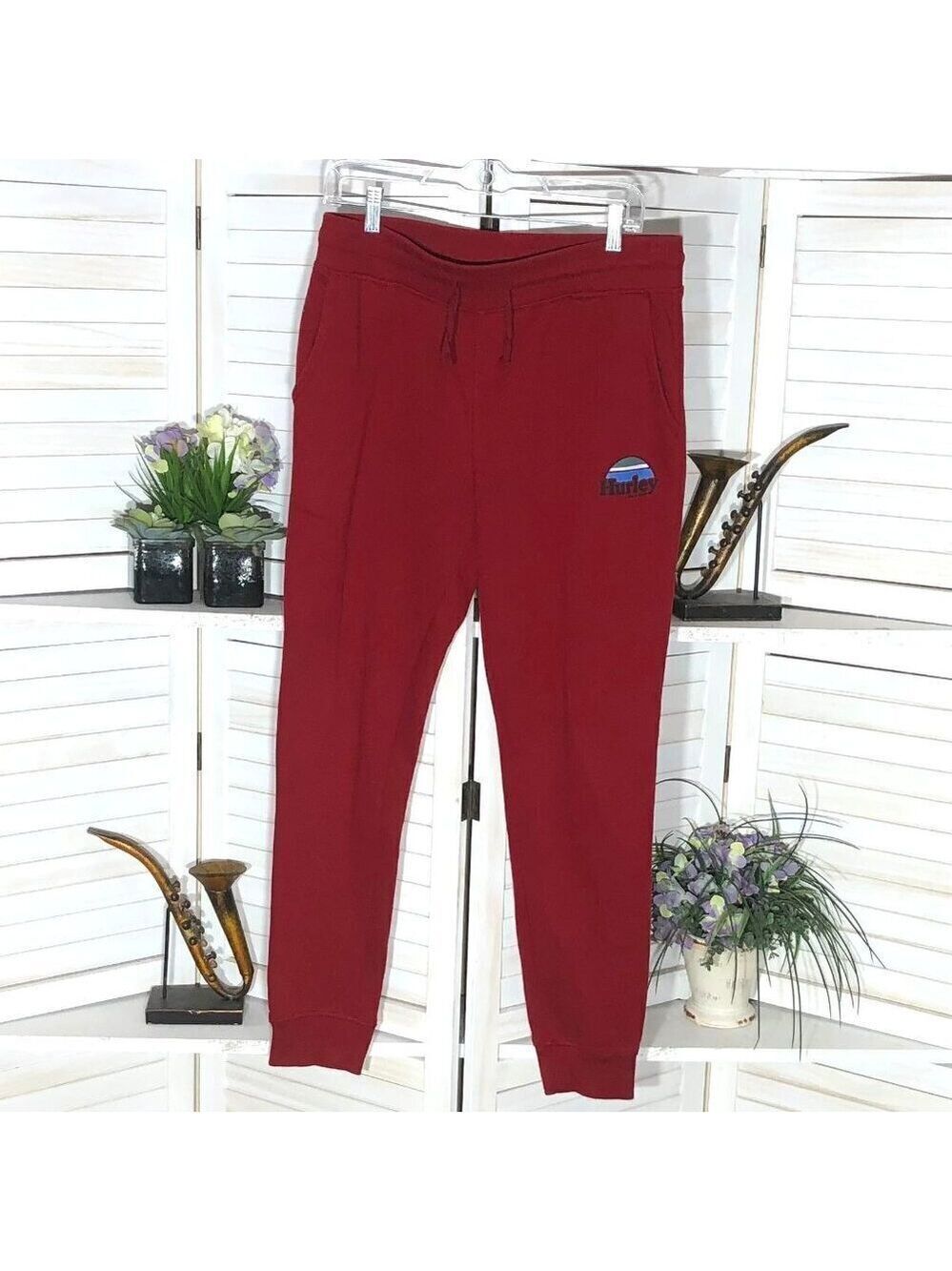 Hurley Wine Cotton Fleece Lined Joggers Size Medium